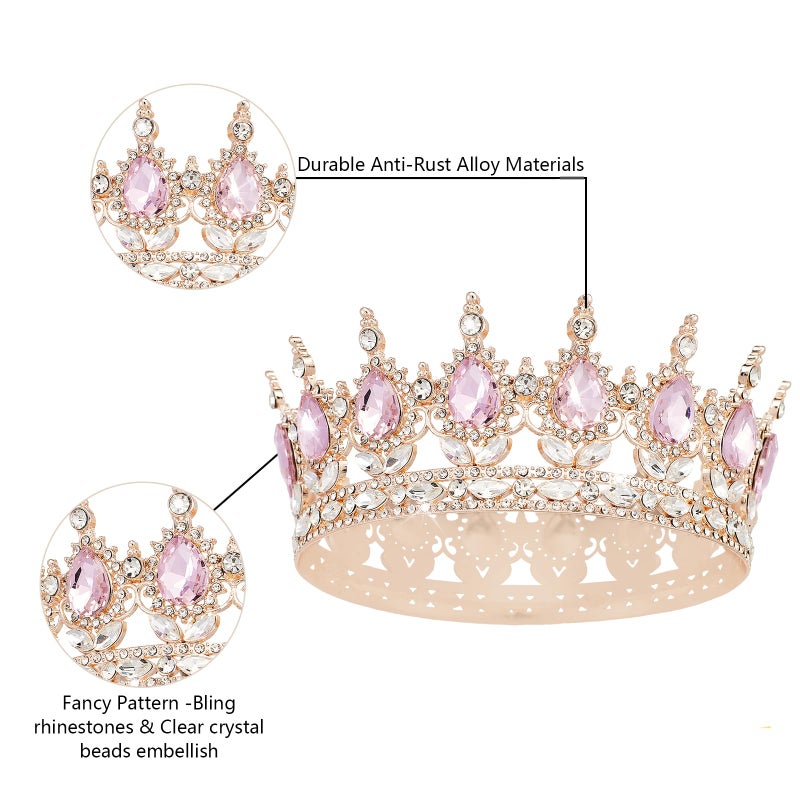 YOUlDIANZI Queen Crown Rhinestone Wedding Crowns and Tiaras for Women Costume Party Hair Accessories Princess Birthday Crown Crystal BridalCrown(Rose Gold Pink Crown) - Image 5