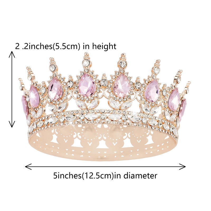 YOUlDIANZI Queen Crown Rhinestone Wedding Crowns and Tiaras for Women Costume Party Hair Accessories Princess Birthday Crown Crystal BridalCrown(Rose Gold Pink Crown) - Image 2