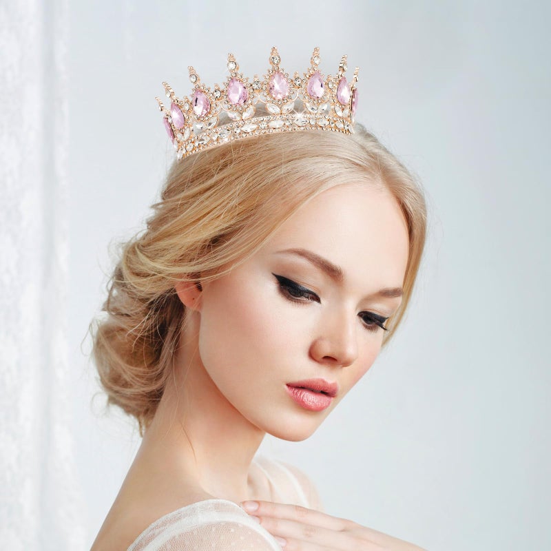 YOUlDIANZI Queen Crown Rhinestone Wedding Crowns and Tiaras for Women Costume Party Hair Accessories Princess Birthday Crown Crystal BridalCrown(Rose Gold Pink Crown) - Image 3