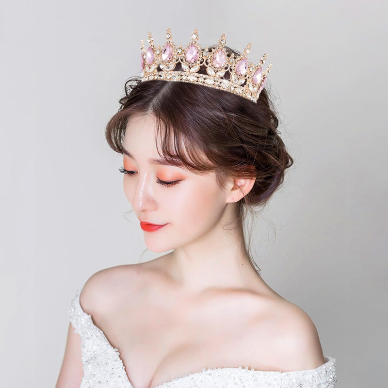YOUlDIANZI Queen Crown Rhinestone Wedding Crowns and Tiaras for Women Costume Party Hair Accessories Princess Birthday Crown Crystal BridalCrown(Rose Gold Pink Crown) - Image 4