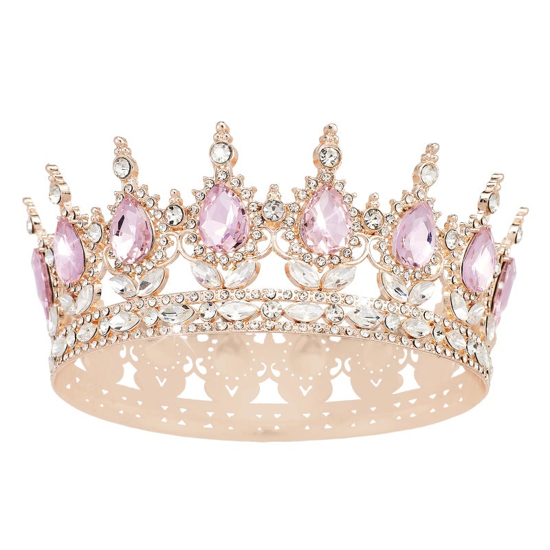 YOUlDIANZI Queen Crown Rhinestone Wedding Crowns and Tiaras for Women Costume Party Hair Accessories Princess Birthday Crown Crystal BridalCrown(Rose Gold Pink Crown) - Image 1