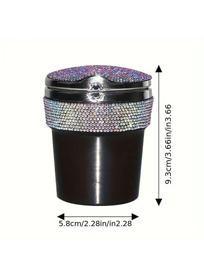 Colored Rhinestone Round Ashtray with Lid for Home Office Car Desktop Decor - Image 3