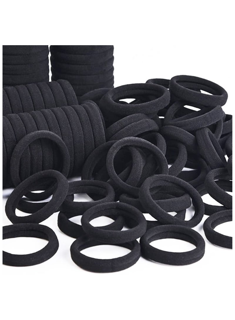 حلقات شد الشعر السميكة 100 قطعة، من القطن السلس، بدون درزات، مثالية لتثبيت الكعكة والرباطات الرأسية، ملحقات للشعر تحميه من التجعد والتلف (اللون: أسود) - Image 1