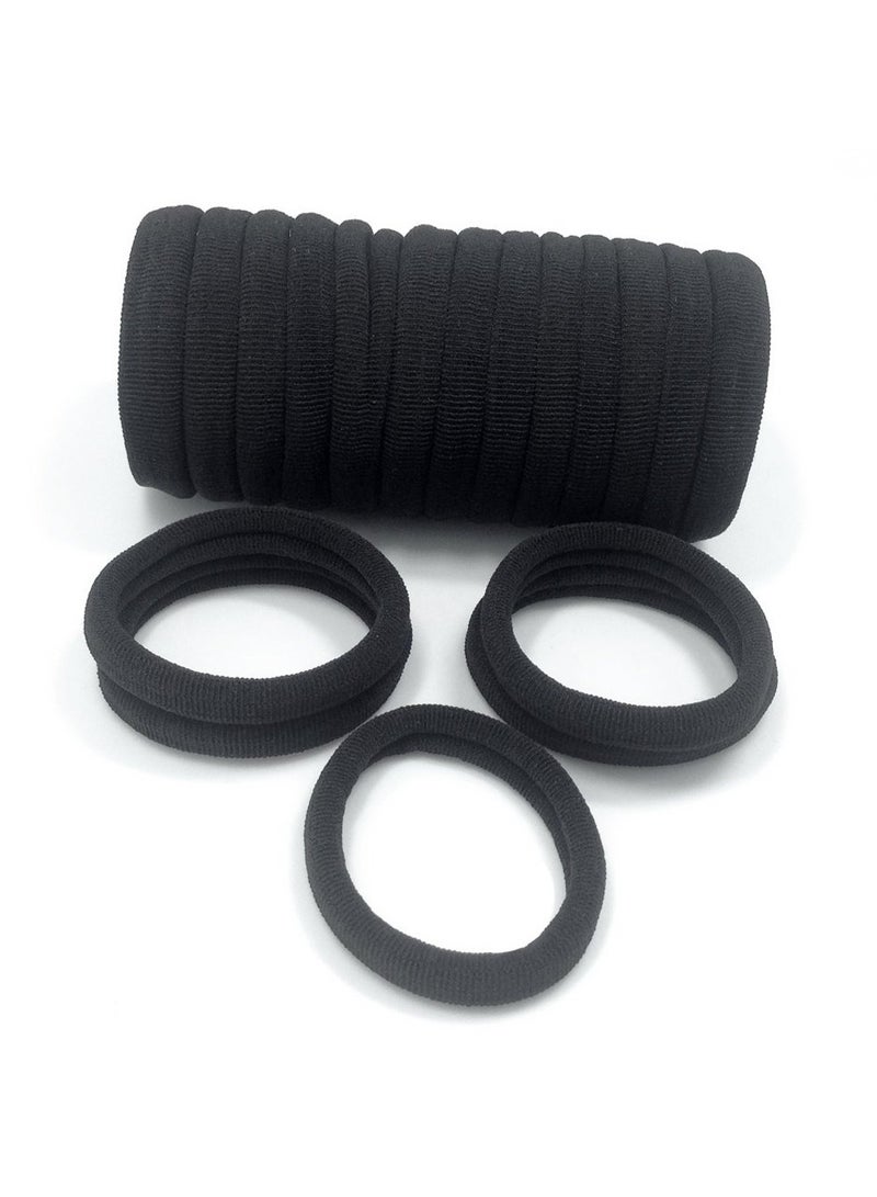 حلقات شد الشعر السميكة 100 قطعة، من القطن السلس، بدون درزات، مثالية لتثبيت الكعكة والرباطات الرأسية، ملحقات للشعر تحميه من التجعد والتلف (اللون: أسود) - Image 2