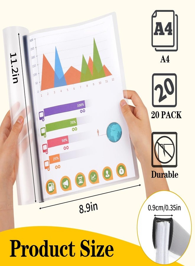 Coidea 20 Pack Report Covers with Sliding Bar, Clear Report Covers for A4 and Letter Size Paper, Resume Covers Presentation Folders File Document Binder for School Business, 70 Sheet Capacity, Black - Image 2
