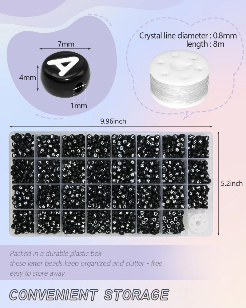 Looconi Amaney 1600pcs Black Letter Beads 4x7mm Round Acrylic Alphabet A-Z Number Star Smiley Beads and Heart Pattern for Jewelry Making - Image 2