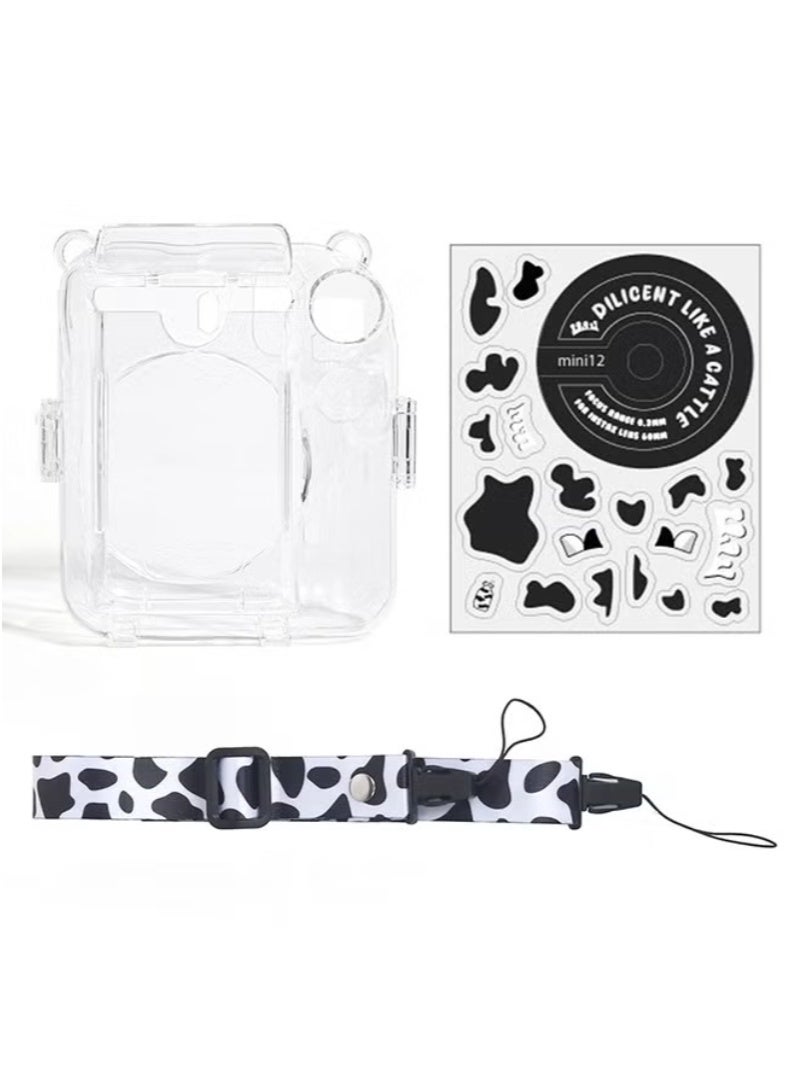 inston 7 Pack Clear Camera Case Compatible with Fujifilm Instax Mini 12 Instant Camera, with Adjustable Shoulder Strap, Camera Case Stickers, Two 3-Inch Photo Albums, One Storage Bag, 10 Sheets of Film Border Stickers, Mini 12 Hard Case with Photo Pocket on Back, Black and White  - Image 3