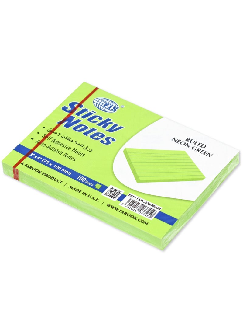 FIS Sticky Note Pad, 3X4 inches, Pack of 12, Ruled Neon Green -FSPO3X4RNGR - Image 2