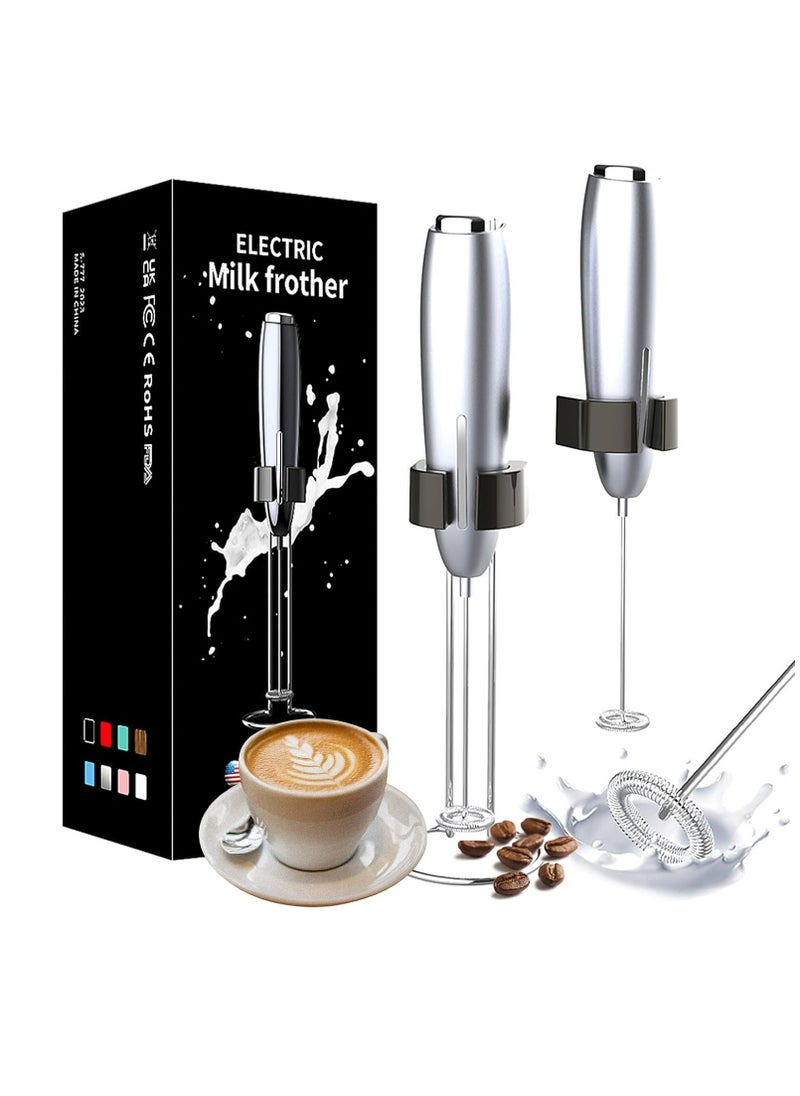 Joyelink Milk Frother Handheld, Kitchen Powerful Electric Foam Maker with Stand, Battery Powered Foamer Blender Drink Mixer for Coffee Latte Cappuccino Hot Chocolate Matcha Egg（Silver）  - Image 1