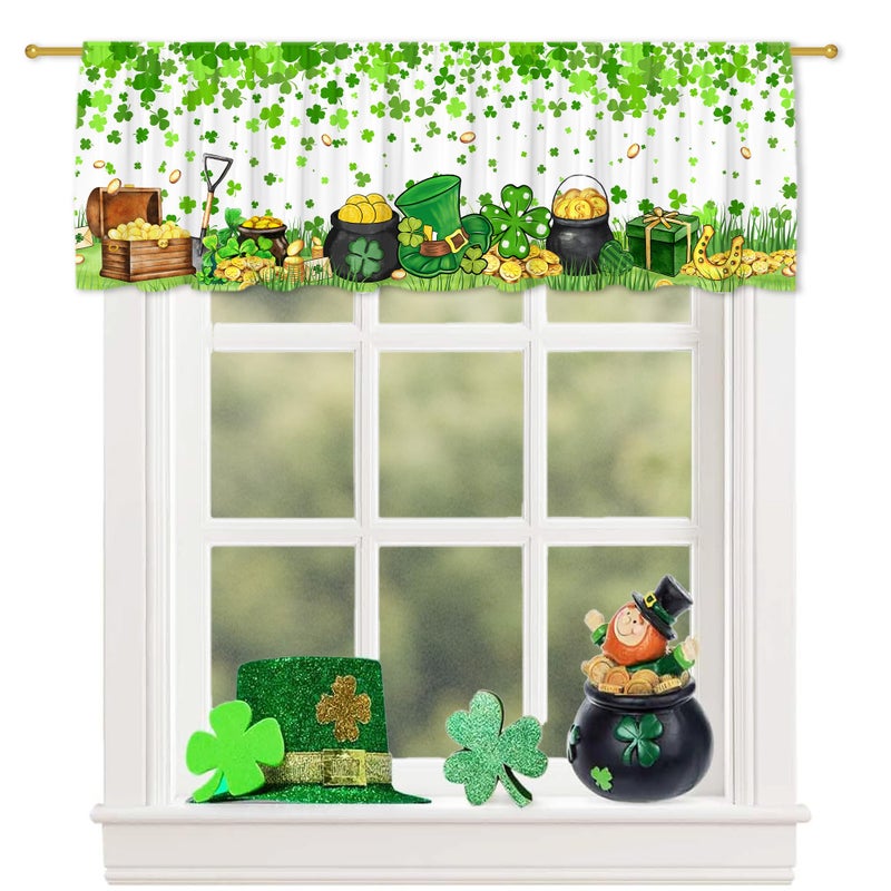 FUTBU St Patricks Day Valance Curtain for Kitchen-St Patricks Day Decorations Shamrock Window Valance for Living Room Bedroom-Green St Patricks Valance 18" X 54" Decor Window Treatment Rod Pocket Valances - Image 1