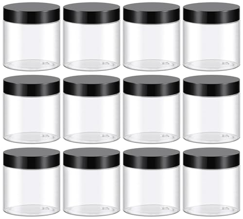 TUZAZO 4 Oz Plastic Container Jars with Lids and Labels BPA Free, Empty Round Clear Cosmetic Slime Jars for Lotion, Cream, Ointments, Body Butter, Makeup, Travel Storage (12 Pack) - Image 1