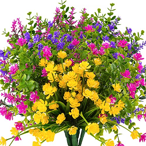KLEMOO 12 Bundles Outdoor Artificial Fake Flowers UV Resistant No Fade Boxwood Faux Plastic Shrubs Plants for Garden Patio Porch Window Box Home Wedding Farmhouse Hanging Décor - Image 1