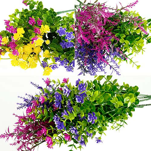 KLEMOO 12 Bundles Outdoor Artificial Fake Flowers UV Resistant No Fade Boxwood Faux Plastic Shrubs Plants for Garden Patio Porch Window Box Home Wedding Farmhouse Hanging Décor - Image 5