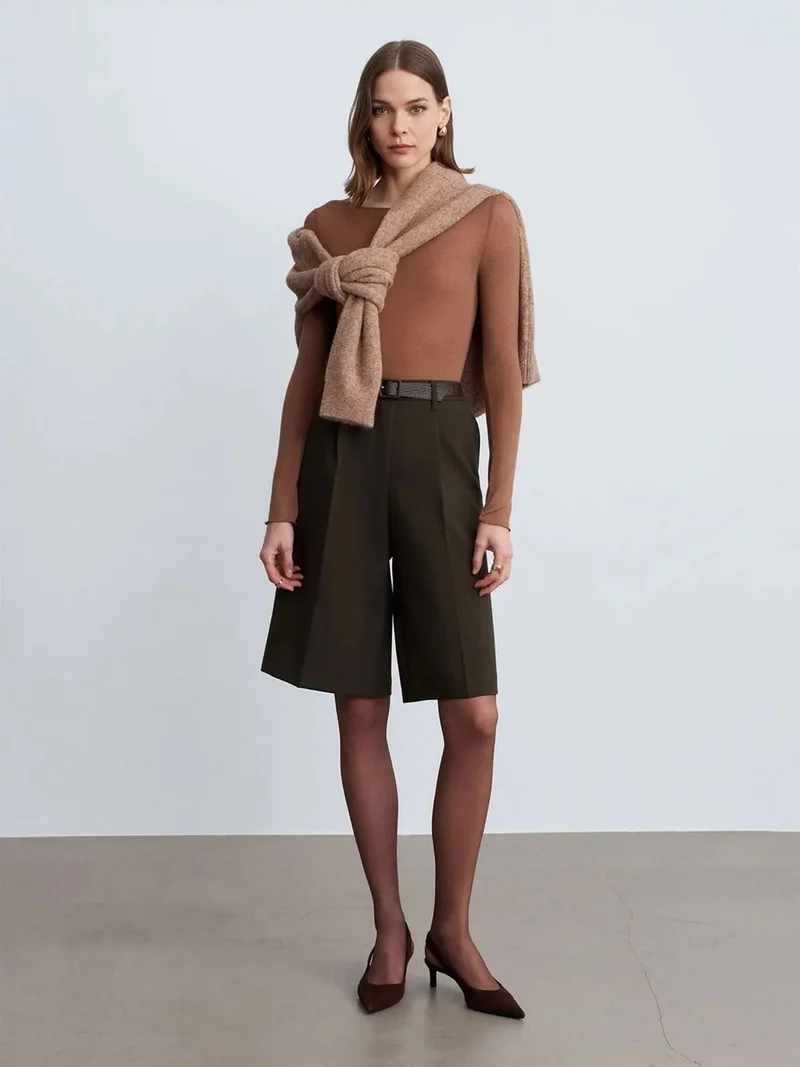 ديلفين Dilvin High-Waist Belted Wide-Leg Shorts
