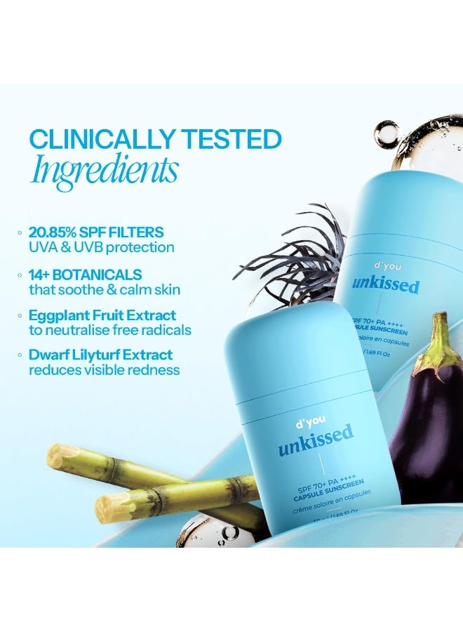 d'you unkissed Serum Sunscreen Broad Spectrum SPF 70+ & PA++++ No Whitecast Hydrating & Cooling 14 Soothing Plant Extracts 50ml - Image 4