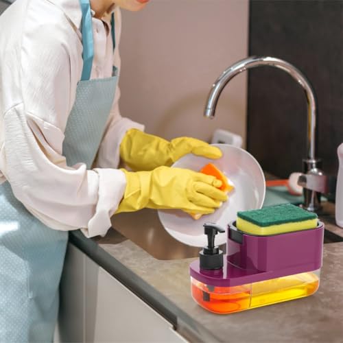 EPISKEY 3 in 1 Soap Pump Dispenser Dish Soap Liquid Dispenser Sponge Holder Dish Soap Pump Dispenser for Kitchen Sink Countertop Kitchen Bathroom (Blue_BOT) - Image 3