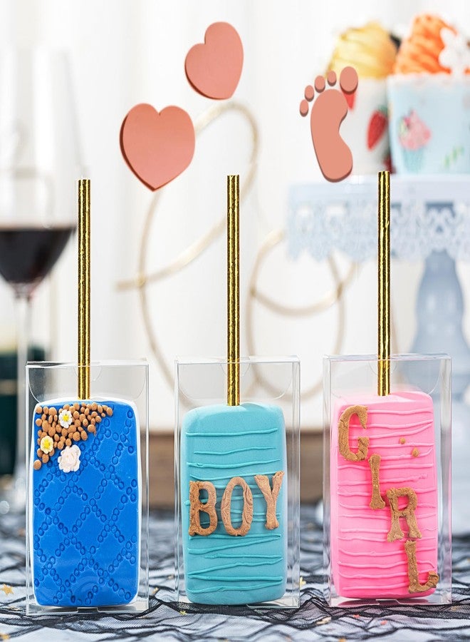 RomanticBaking 37 PCS 3.5"x 2.4"x 1.38"Clear Rice Krispie Treat Boxes with Hole for Cakesickle, Small Macaron, Candy,& Treat Boxes Party Favors - Image 4