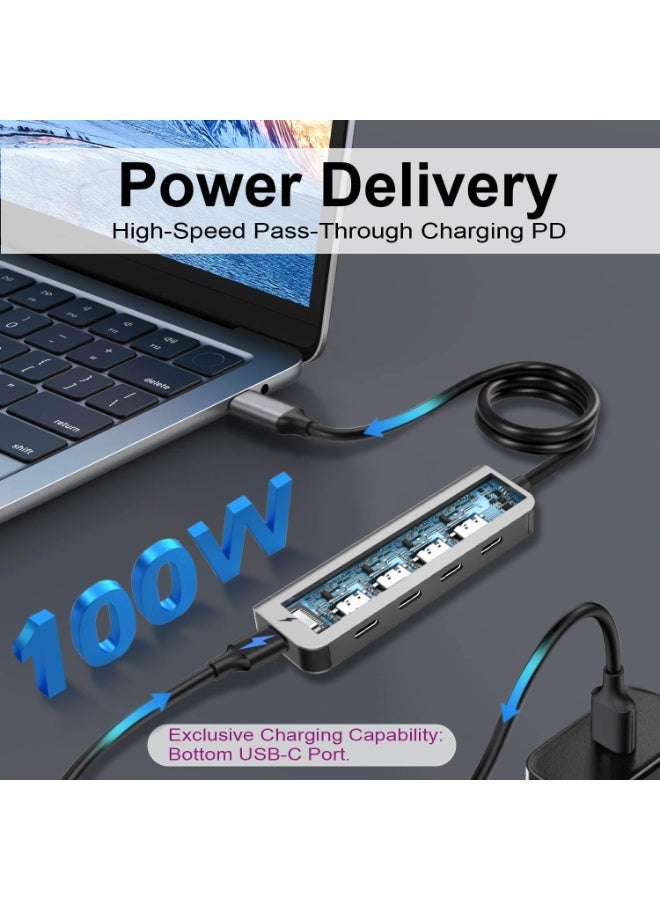 VCOM 10Gbps USB C Hub，5 Ports USB C Splitter with 100W Power Delivery，Portable USB C Multiport Adapter Compatible with MacBook Pro/Air, Surface Pro, Dell, HP, Microsoft, Not Support Monitor (Gray) - Image 4