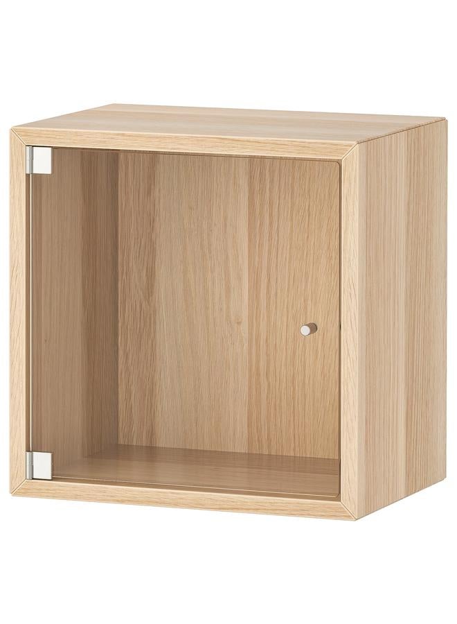 زبون خزانة حائط مع باب زجاجي، تأثير خشب البلوط الملون باللون الأبيض، 35x25x35 سم - Image 1