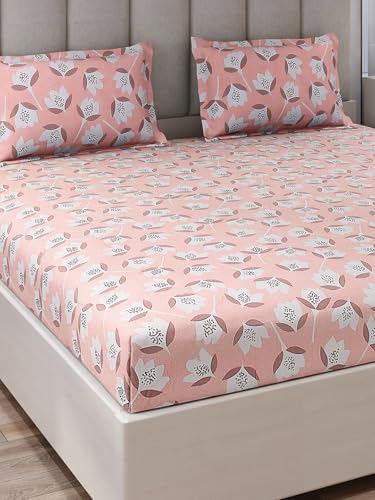Monte Carlo Peach Printed King Size 135 GSM 1 Bedsheet with 2 Pillow Cover 8 - Image 4