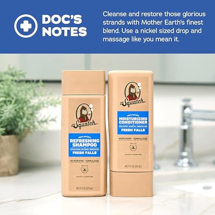 Dr. Squatch مجموعة شامبو وبلسم د. سكاتش الطبيعي للرجال - شعر صحي وممتلئ - شامبو وبلسم فريش فولز الطبيعي للرجال (11 أونصة سائلة، عبوتين)  - Image 5