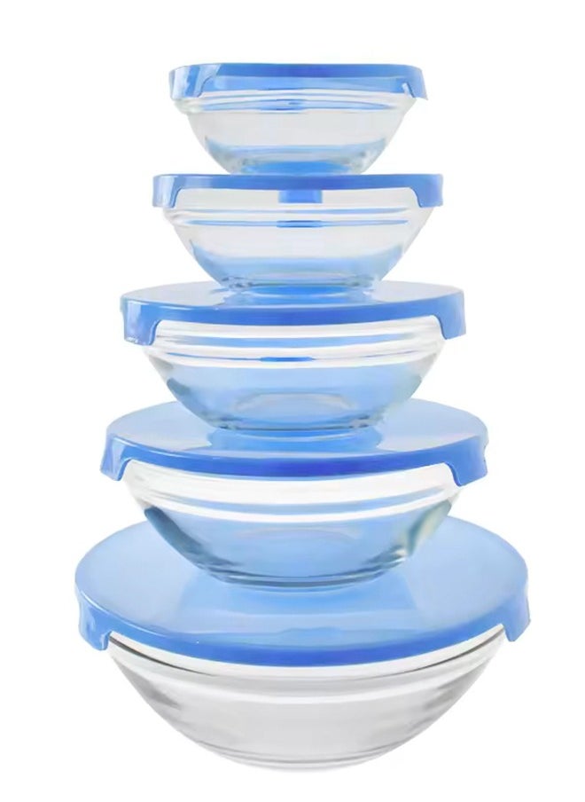 MileMelo - Superior Glass Mixing Bowls with Lids - 5-Piece Mixing Bowl Set with BPA-Free lids, Space-Saving Nesting Bowls - Easy Grip & Stable Design for Meal Prep & Food Storage -Glass bowl For Cooking, Baking - Image 1