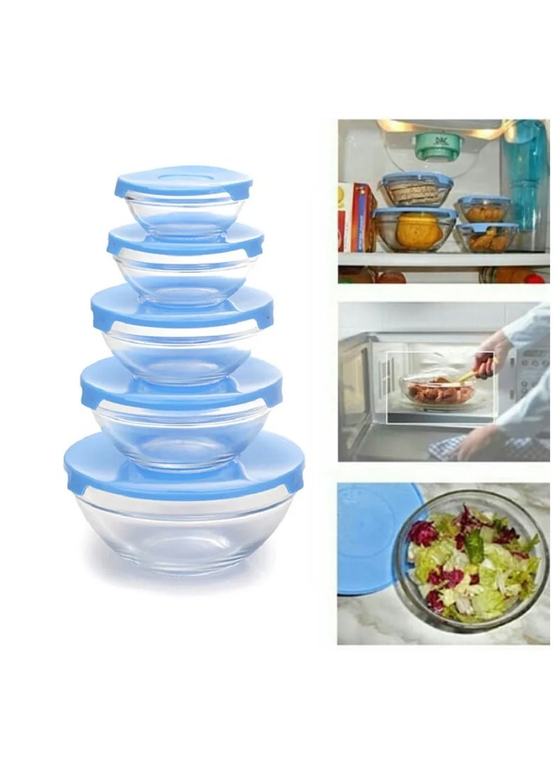 MileMelo - Superior Glass Mixing Bowls with Lids - 5-Piece Mixing Bowl Set with BPA-Free lids, Space-Saving Nesting Bowls - Easy Grip & Stable Design for Meal Prep & Food Storage -Glass bowl For Cooking, Baking - Image 1