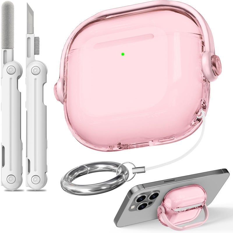 Wowwat Safety Lock for Airpods 4 Case,TPU Clear Cases for Apple Air pods 4 Case with Cleaner Kit,Drop Protection Airpod 4 Cases Cover for Men for Women with Lock and Keychain,Clear Pink - Image 1