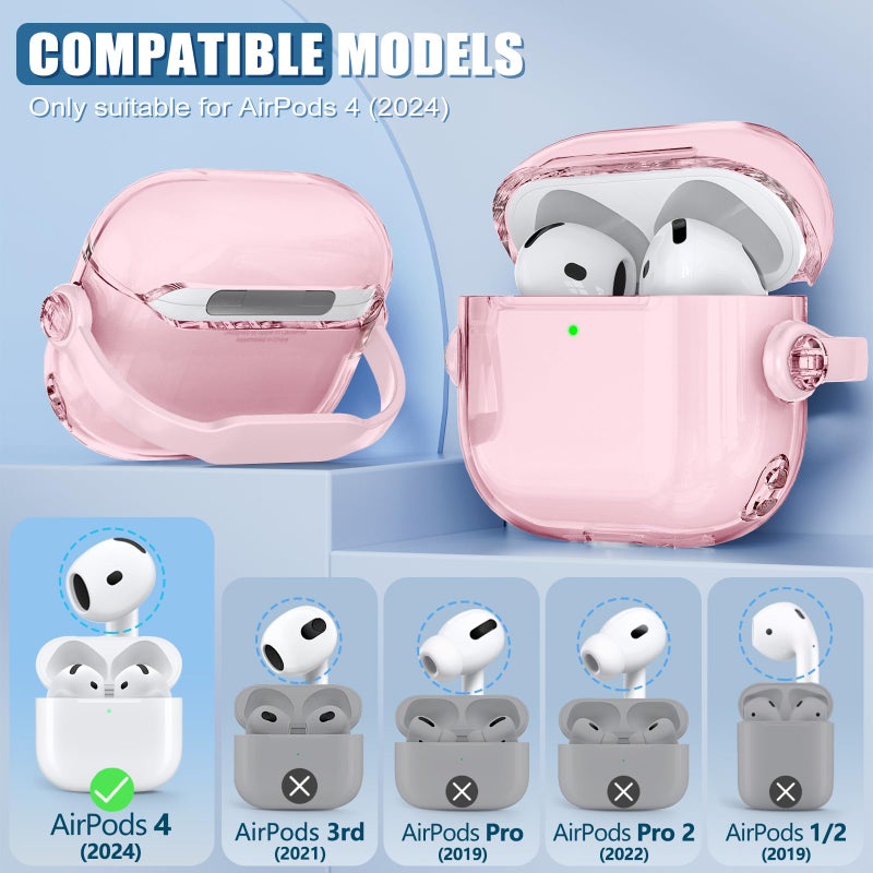 Wowwat Safety Lock for Airpods 4 Case,TPU Clear Cases for Apple Air pods 4 Case with Cleaner Kit,Drop Protection Airpod 4 Cases Cover for Men for Women with Lock and Keychain,Clear Pink - Image 2