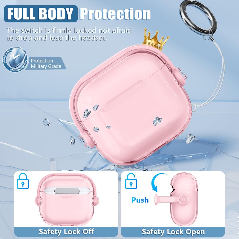 Wowwat Safety Lock for Airpods 4 Case,TPU Clear Cases for Apple Air pods 4 Case with Cleaner Kit,Drop Protection Airpod 4 Cases Cover for Men for Women with Lock and Keychain,Clear Pink - Image 4