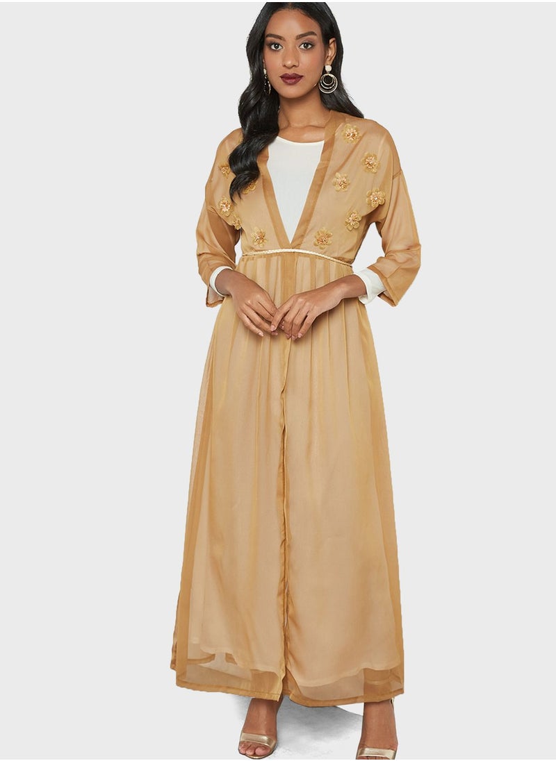 Coco Desert - Floral Applique Organza Abaya - Image 1