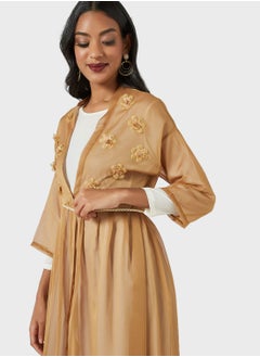 Coco Desert Floral Applique Organza Abaya  - Image 3