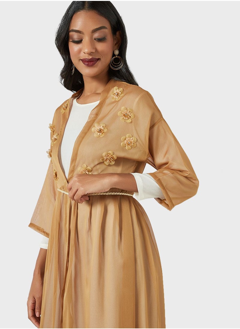 Coco Desert - Floral Applique Organza Abaya - Image 1