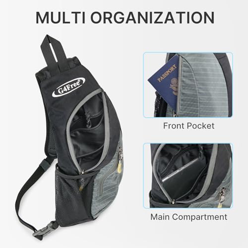 G4Free G4Free Sling Bag, Casual Cross Body Bag Outdoor Shoulder Backpack Chest Pack with One Adjustable Strap for Men Cycling Hiking(Black-Grey) - Image 3