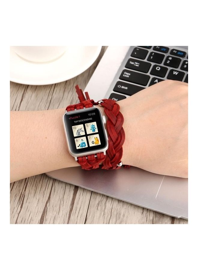 NIBEMINENT Hand-woven Leather Watchband for Apple Watch Series 7/6/SE/5/4/3/2/1 38/40/41mm Red - Image 1