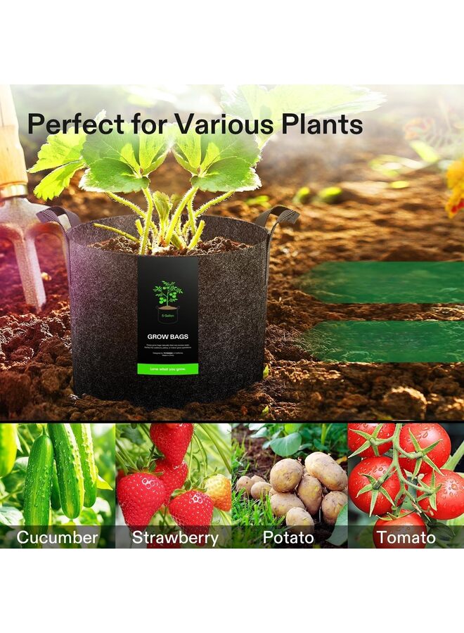5PCS Plant Grow Bags 7 Gallon, 300G Heavy Duty Thickened Nonwoven Grow Pots with Handles Fabric Growing Bags, Planting Bags for Vegetables Fruits Flowers - Image 2