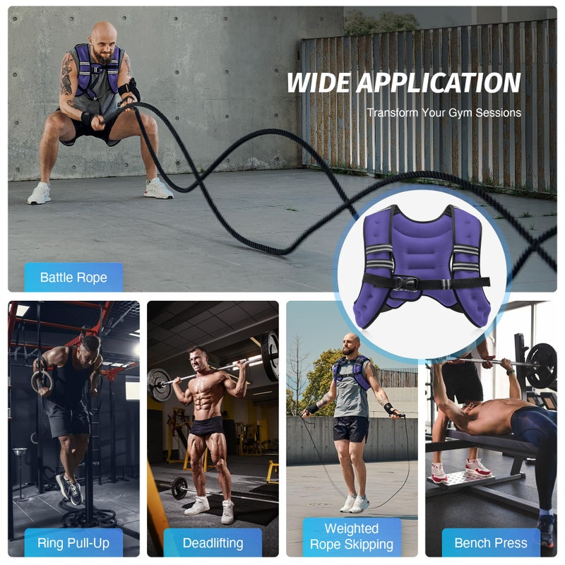 ZELUS Weighted Vest, 6lb/8lb/12lb/16lb/20lb/25lb/30lb Weight Vest with Reflective Stripe for Workout, Strength Training, Running, Fitness, Muscle Building, Weight Loss, Weightlifting, Violet(8 lb) - Image 5