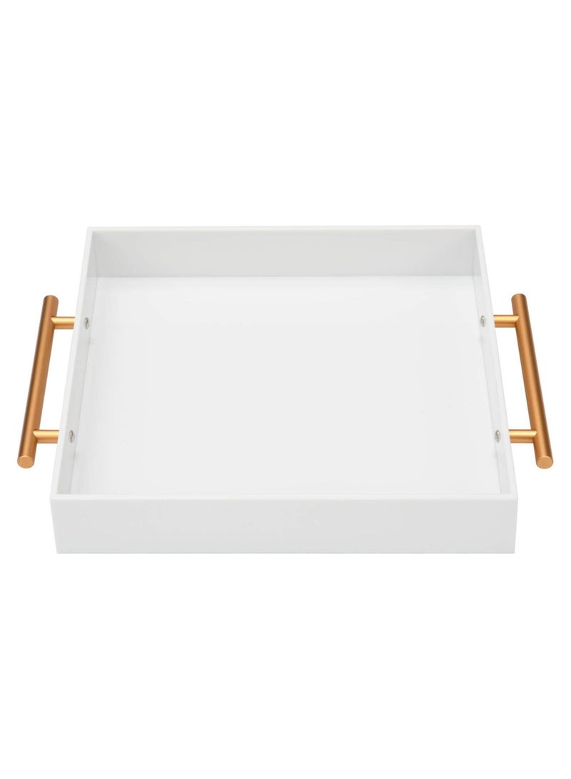 TPGP Glossy White Acrylic Tray with Metal Handle,No Need to Assemble-Acrylic Tray for Ottoman,Coffee Table, Breakfast, Tea, Food, Butler - Decorative Tray (15x15 Inch, White) - Image 3