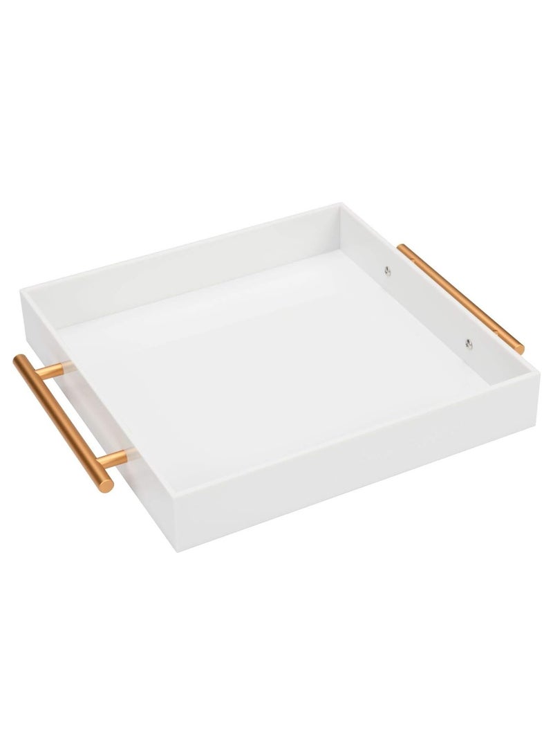 TPGP Glossy White Acrylic Tray with Metal Handle,No Need to Assemble-Acrylic Tray for Ottoman,Coffee Table, Breakfast, Tea, Food, Butler - Decorative Tray (15x15 Inch, White) - Image 1