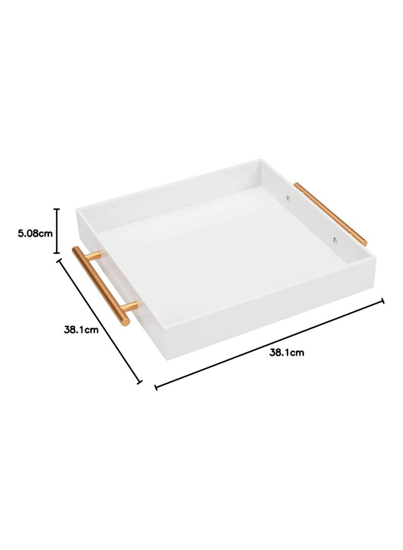 TPGP Glossy White Acrylic Tray with Metal Handle,No Need to Assemble-Acrylic Tray for Ottoman,Coffee Table, Breakfast, Tea, Food, Butler - Decorative Tray (15x15 Inch, White) - Image 2
