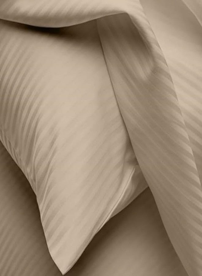 Cool Dealzz 100% Cotton 300tc Queen Size Beige Striped Double Bedsheet with 2 Pillow Covers - Image 3