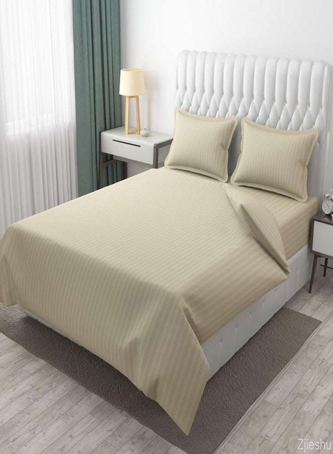 Cool Dealzz 100% Cotton 300tc Queen Size Beige Striped Double Bedsheet with 2 Pillow Covers - Image 1