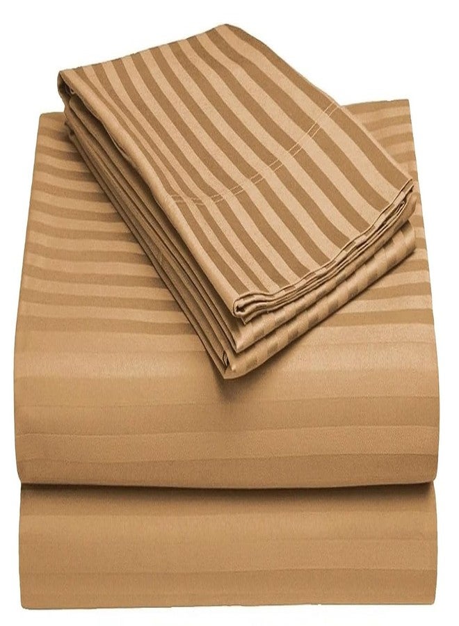 Cool Dealzz 100% Cotton 300tc Queen Size Beige Striped Double Bedsheet with 2 Pillow Covers - Image 5