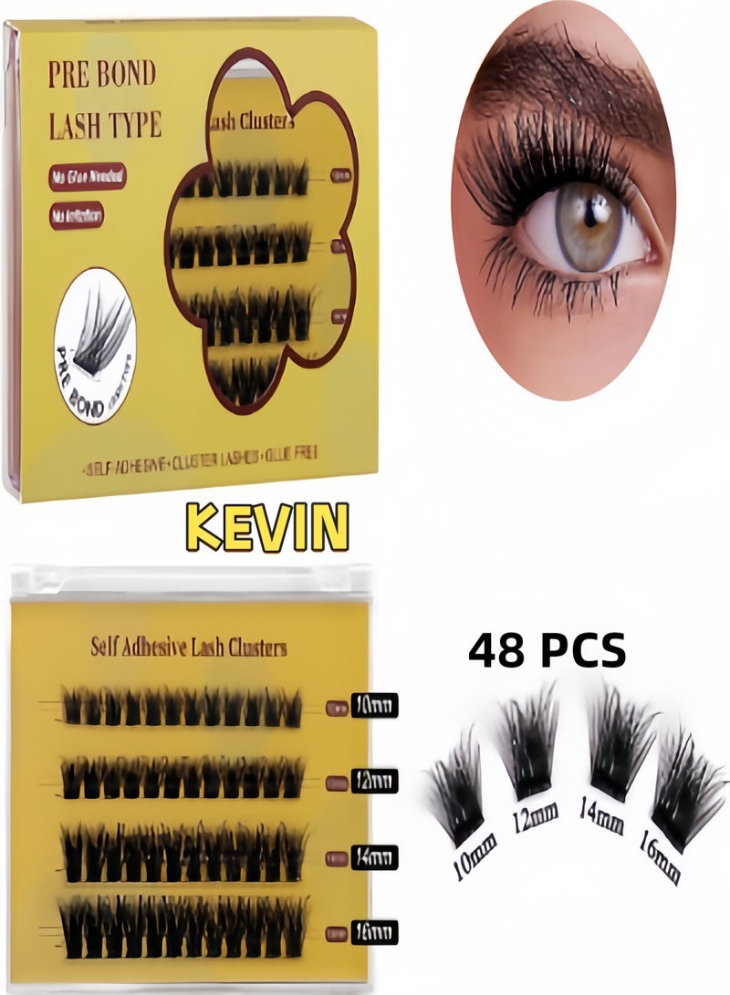 كيفن رموش ذاتية اللصق ذات مظهر طبيعي، لا تحتاج إلى صمغ، مجموعة رموش مع ملقط مجموعة رموش، 48 قطعة من الرموش ذاتية اللصق قابلة لإعادة الاستخدام للمبتدئين، وصلات رموش ذاتية الصنع للاستخدام المنزلي - Image 1