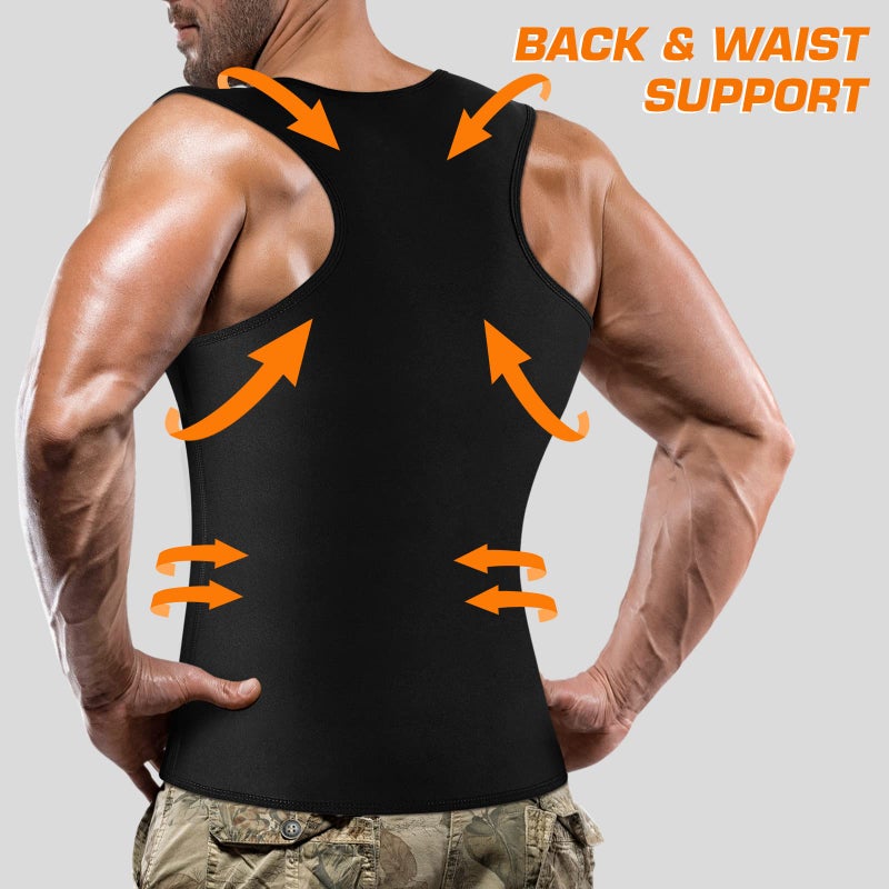 Cimkiz Mens Sweat Sauna Vest for Waist Trainer Zipper Neoprene Tank Top, Adjustable Sauna Workout Zipper Suit (Black, 6X-Large) - Image 4