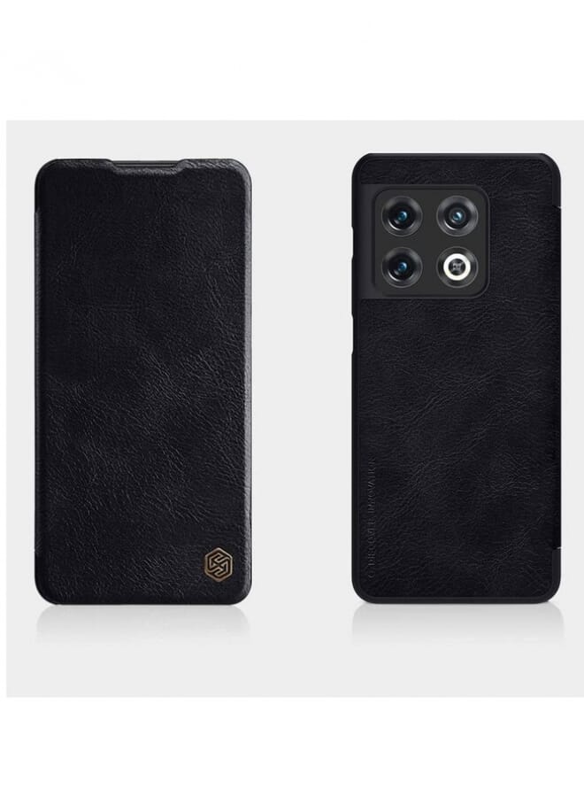 Nillkin Qin Genuine Classic Leather Flip Folio Case Cover For Oneplus 10 Pro 5G Black - Image 1