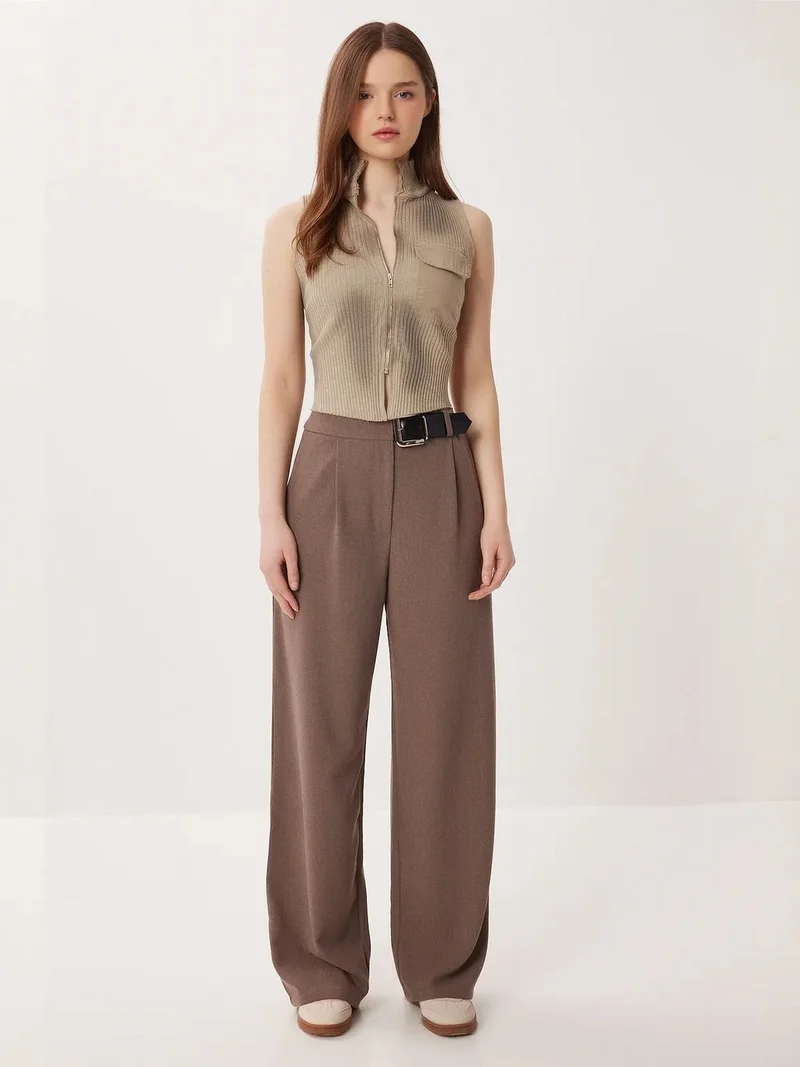 Happiness İstanbul ISTANBUL High Waist Wide Leg Palazzo Trousers with Belt