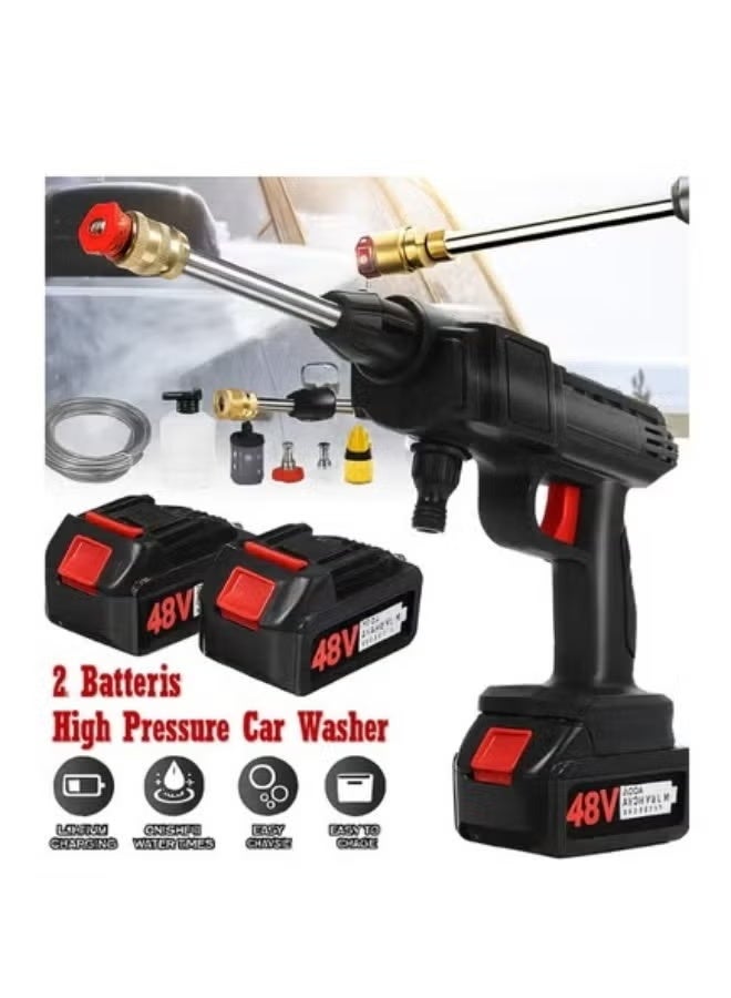 TIGER Portable High Pressure Water Gun with Dual Rechargeable 48V Lithium Batteries, Cordless Jet Washer, 5m Hose & 3 Nozzles for Car Cleaning, Home Washing, Garden Rinsing & Outdoor Use - Image 1