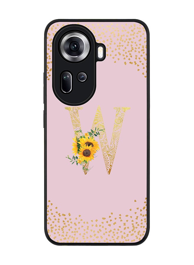 Stylizedd Rugged Black Edge Case for Oppo Reno11, Slim fit Case Cover - Custom Monogram Initial Letter Mandala Floral Pattern Alphabet - W (Pink ) - Image 1