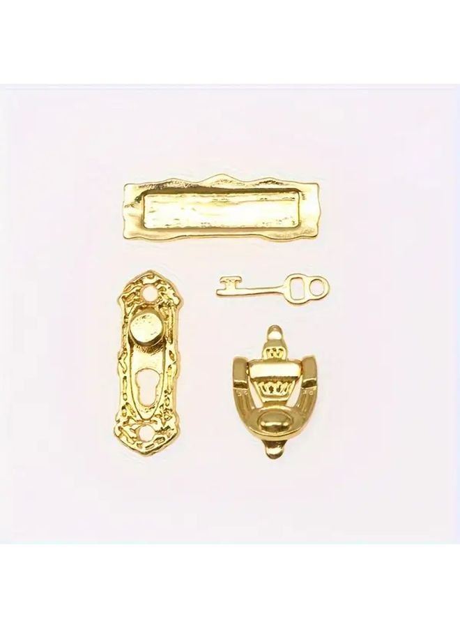 Vintage Golden Miniature Door With Red Paint White Frame Dollhouse Accessory 4pcs - Image 1